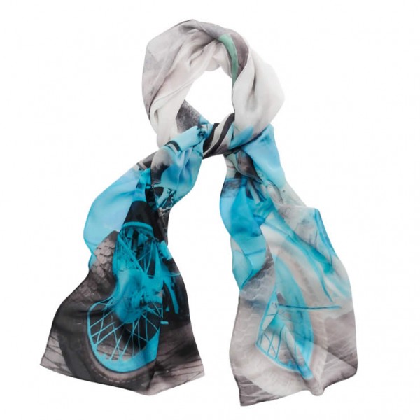 Luxury Silk Scarf Aqua Tel Aviv Vintage Motorbike