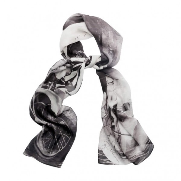 Luxury Silk Scarf Black and White Tel Aviv Vintage Motorbike