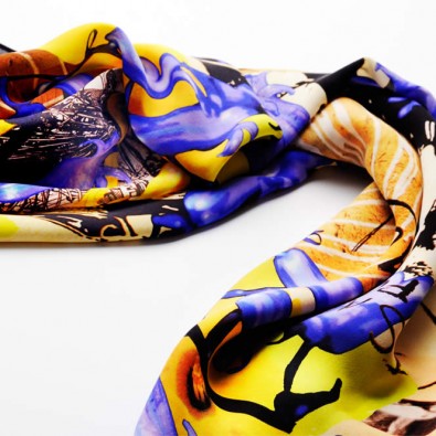 Ladies Luxury Silk Scarf; Bluebells and Graffiti, double georgette silk scarf