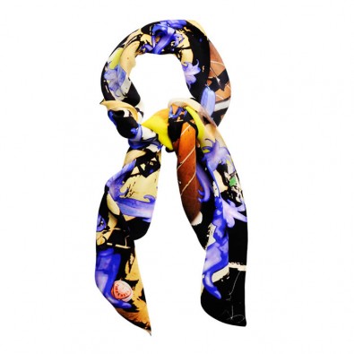 Ladies Luxury Silk Scarf; Bluebells and Graffiti, double georgette silk scarf