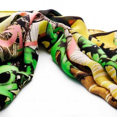 Ladies Luxury Silk Scarf; Hyper Green Bluebells