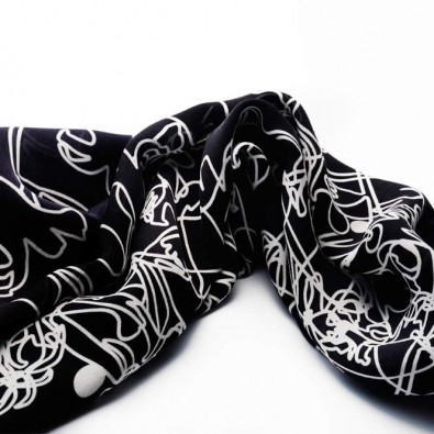 Luxury Silk Scarf; Monochrome Bluebell Drawing