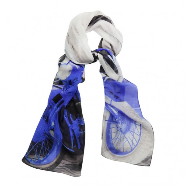 Luxury Silk Scarf Royal Blue Tel Aviv Vintage Motorbike